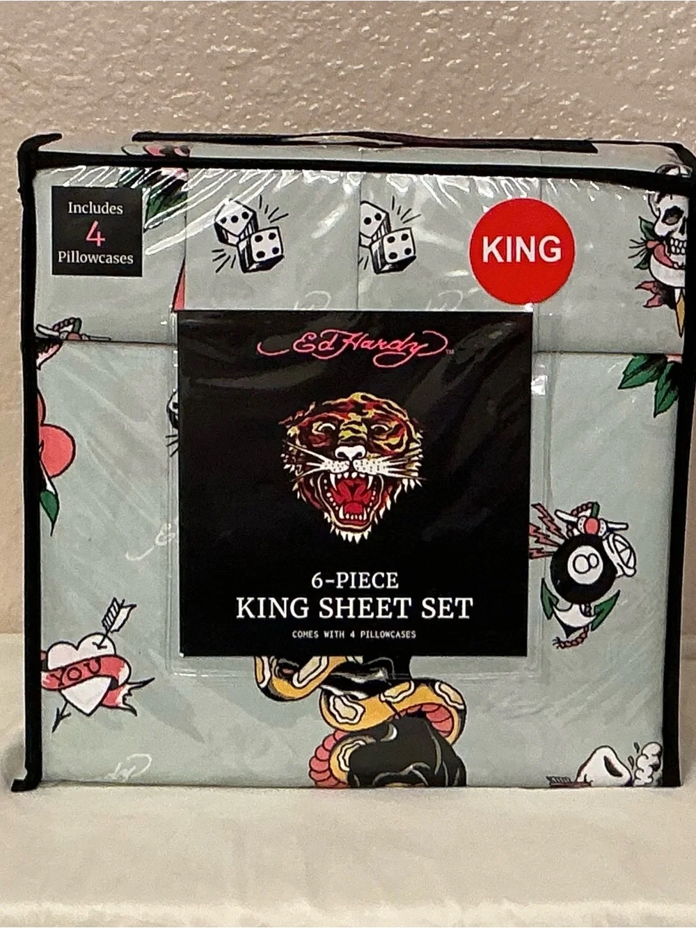 Ed Hardy Light Green 6 Piece King Size Sheet Set
